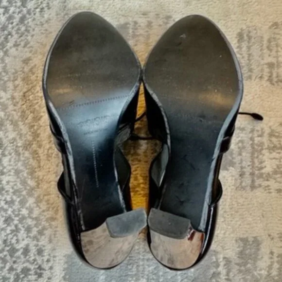 Stuart Weitzman Black Patent Leather T Strap Oxford Wood Heels - Picture 12 of 14